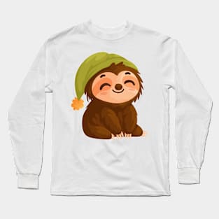 Cute sloth wearing a sleeping cap Long Sleeve T-Shirt